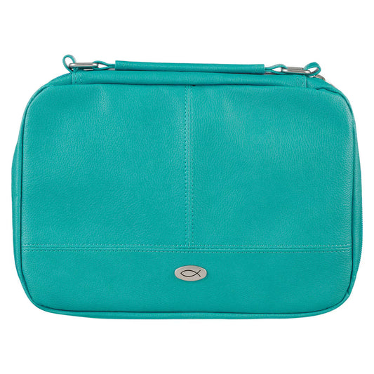 Two-Fold Turquoise Faux Leather Organizer Bible Cover, Medium
