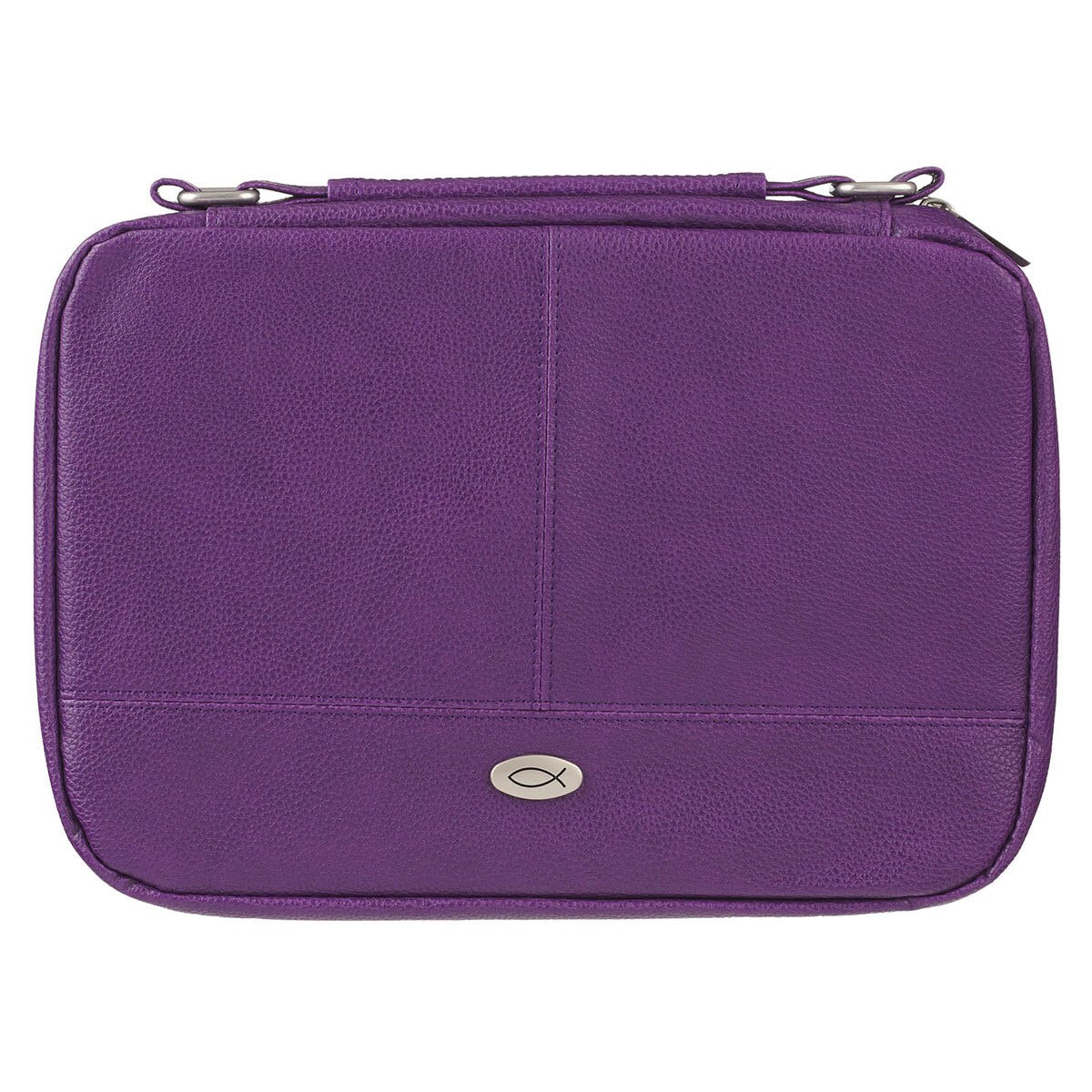 Two-fold Purple Faux Leather Organizer Bible Cover, Large