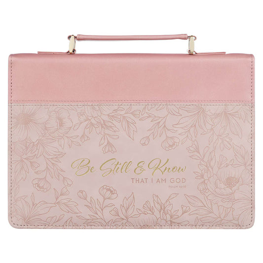 Be Still and Know Pink Floral Faux Leather Fashion Bible Cover - Psalm 46:10, Large