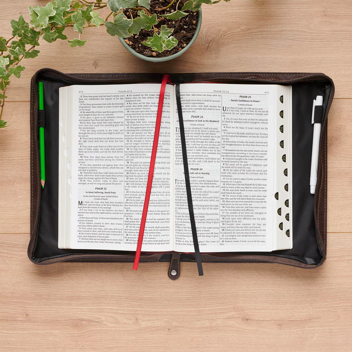 Pursue Righteousness Black and Walnut Brown Faux Leather Classic Bible Cover - 1 Timothy 6:11, Large