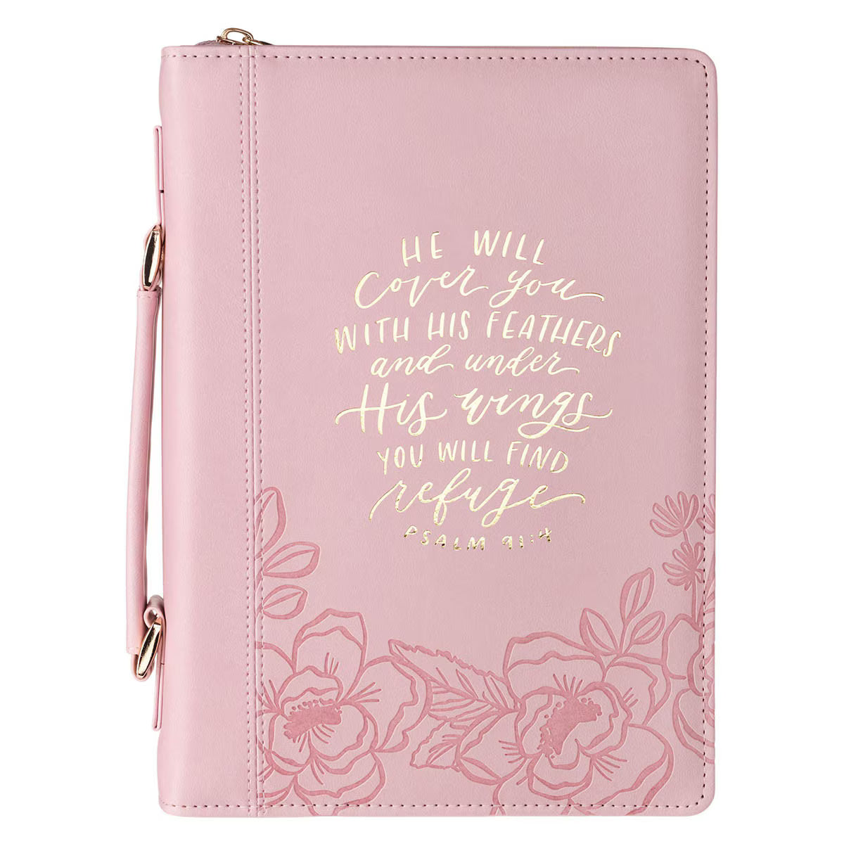 Under His Wings Pink Faux Leather Fashion Bible Cover - Psalm 91:4, Medium