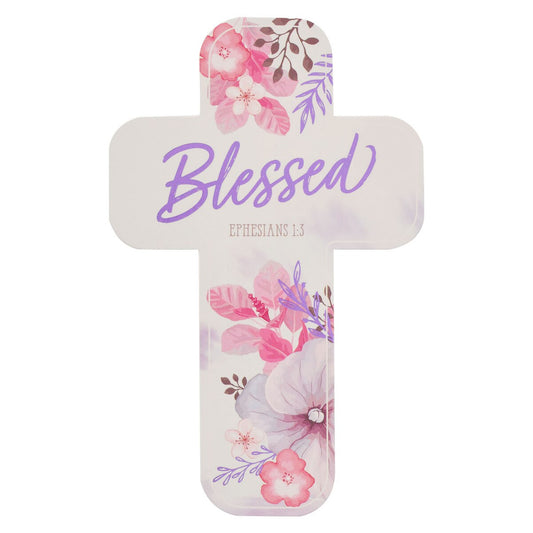 Blessed Purple Floral Cross Bookmark Set - Ephesians 1:3
