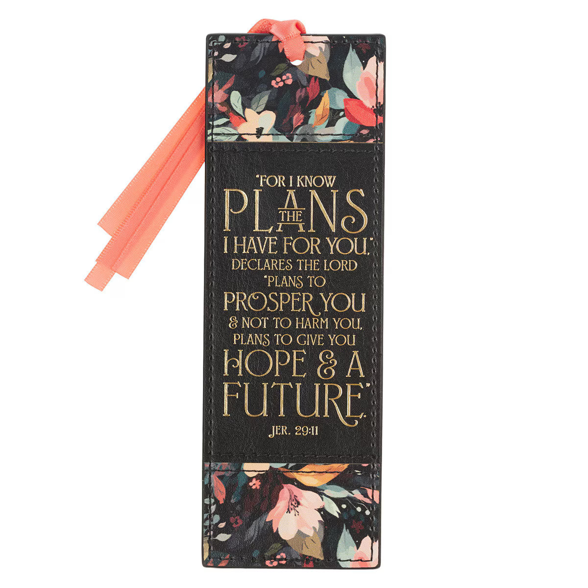 Hope and a Future Midnight Botanical Faux Leather Bookmark - Jeremiah 29:11