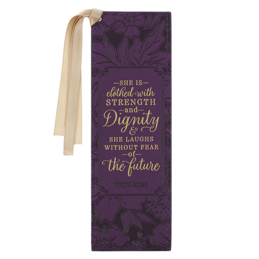 Strength and Dignity Purple Rose Faux Leather Bookmark