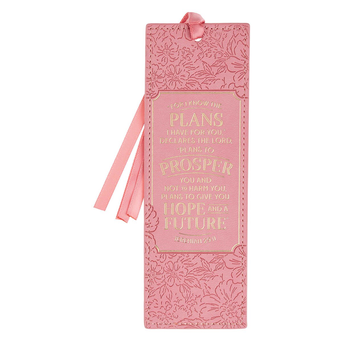 For I Know the Plans Sunset Pink Faux Leather Bookmark - Jeremiah 29:11 Image Back