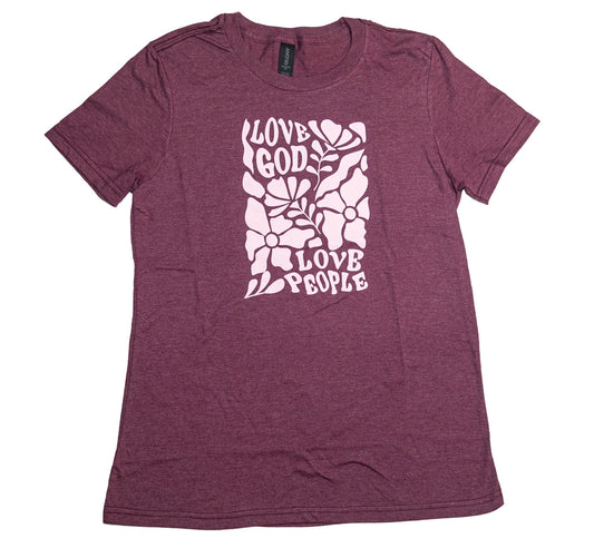 WOL Love God, Love People Shirt- Maroon