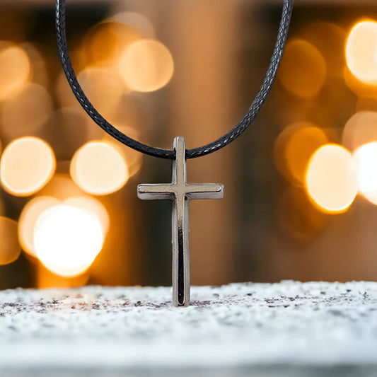 Cross Small Gun Metal Finish Pendant Necklace, Ball Chain