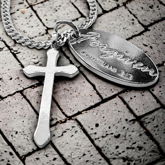 Cross Rhodium Metal Finish Forgiven Tag Ball Chain Chain Necklace