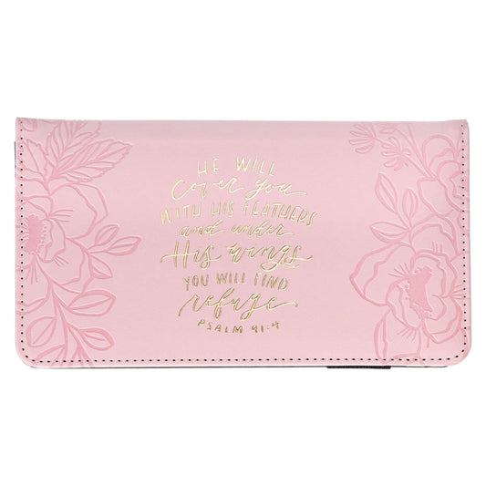 Under His Wings Pink Checkbook Wallet Ps 41:4