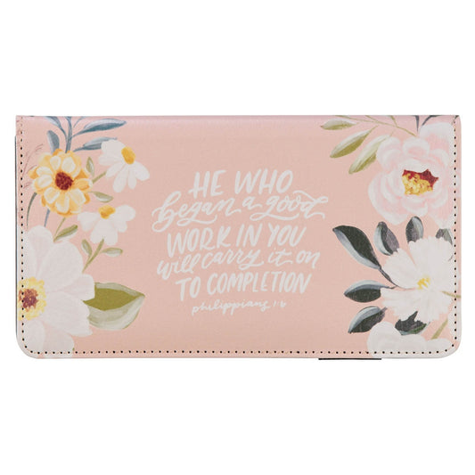 A Good Work Peach Floral Faux Leather Checkbook Wallet