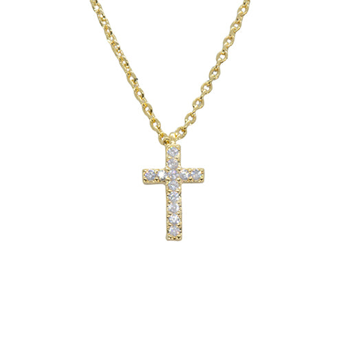 Maya J Mini CZ Cross Necklace, Gold