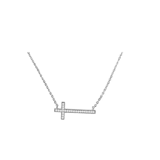 Maya J Sideway Cross Necklace, Silver