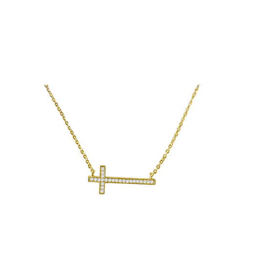 Maya J Sideway Cross Necklace, Gold