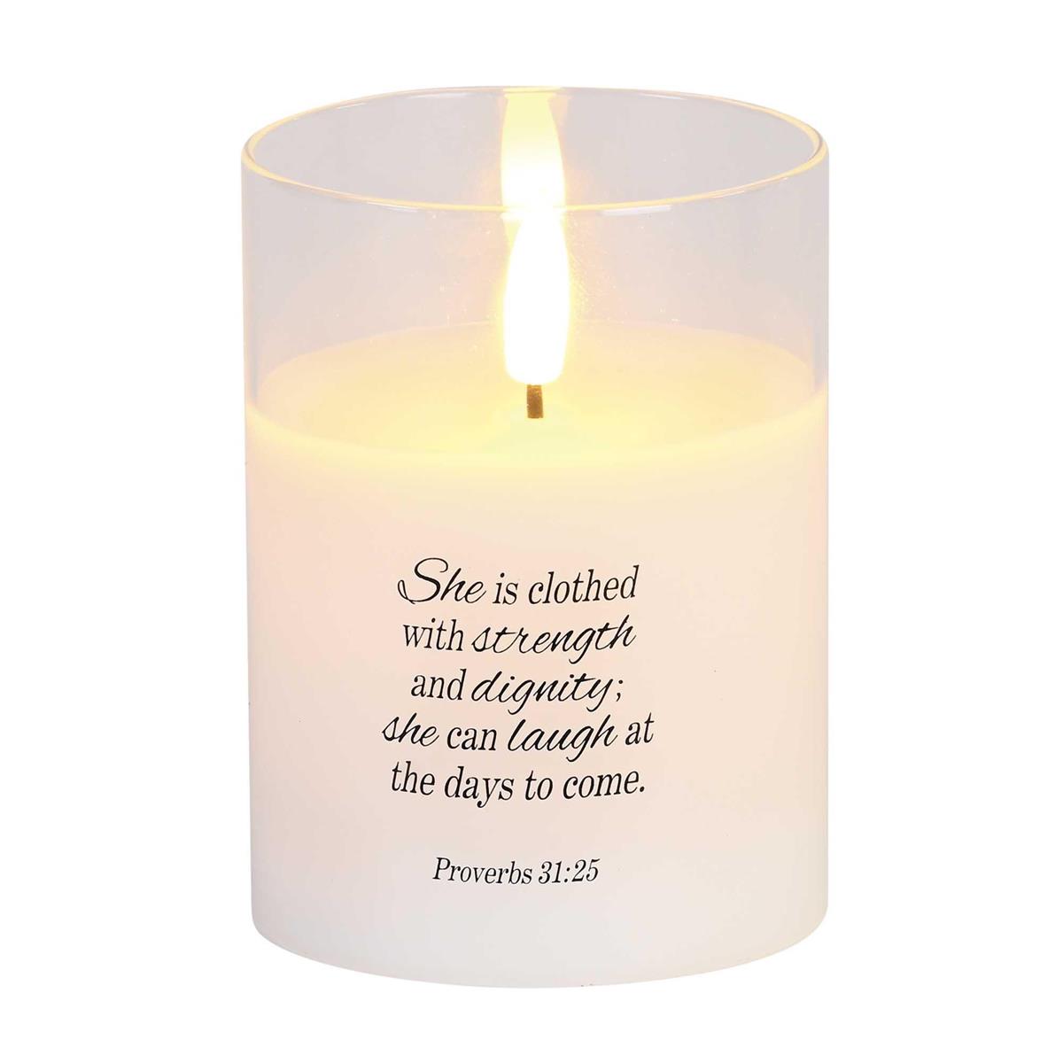 LED Candle She Is Clothed 4in