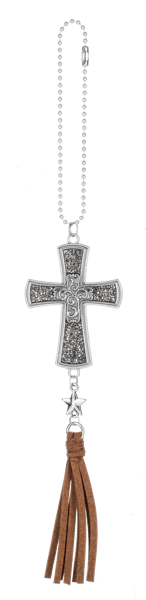 Car Charm - Cross Brown Tassel