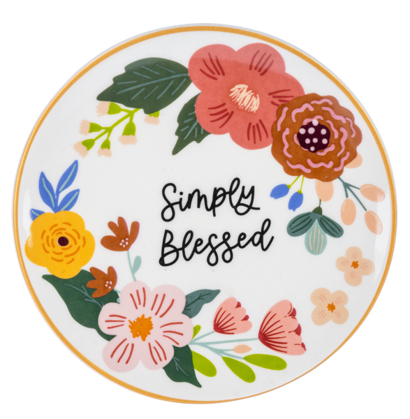 Round Floral Trinket Dish with Text