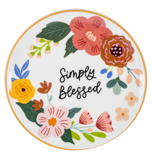 Round Floral Trinket Dish with Text