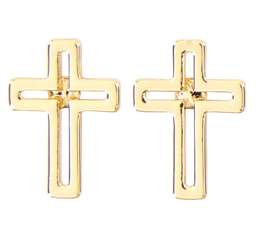 Cutout Cross Earrings - Gold