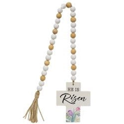 He Is Risen Wooden Bead Garland w/Cross