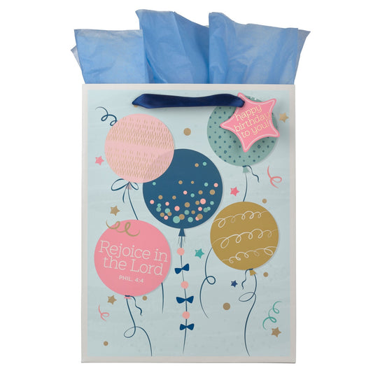 Rejoice Colorful Balloon Large Portrait Gift Bag - Philippians 4:4