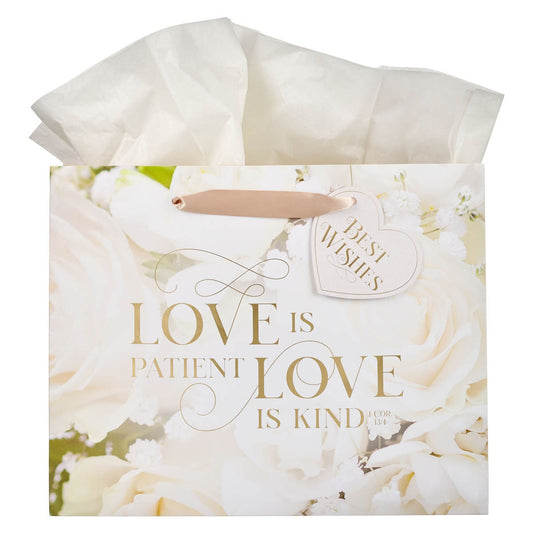 Love White Rose Large Landscape Gift Bag - 1 Corinthians 13:4
