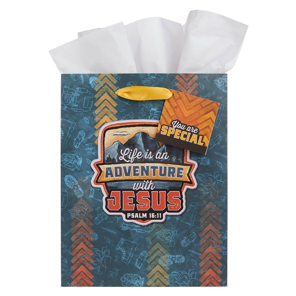 Adventure with Jesus Blue Trail Medium Gift Bag - Psalm 16:11 Image Angle