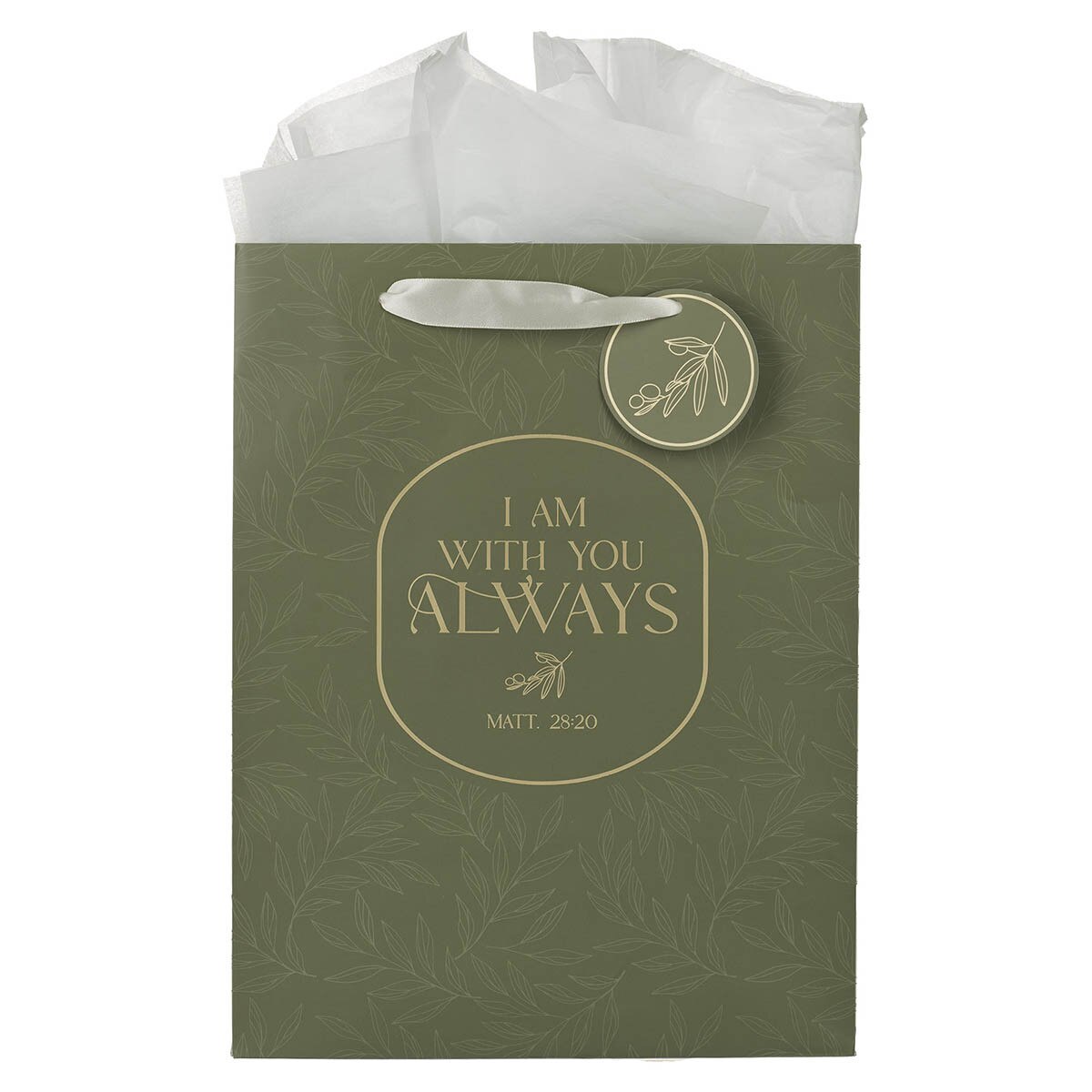 I Am With You Always Sage Botanical Large Portrait Gift Bag - Matthew 28:20