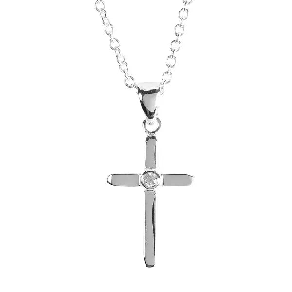 Todo Lo Puedo En Cristo Que Me Fortalece Thin Box Cross Pendant Women's 18 Inch Silver Plated Stainless Steel Necklace