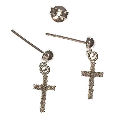 Traditional Jewel-Tone Crosses Silver-Plated Stud Post Dangling Earrings