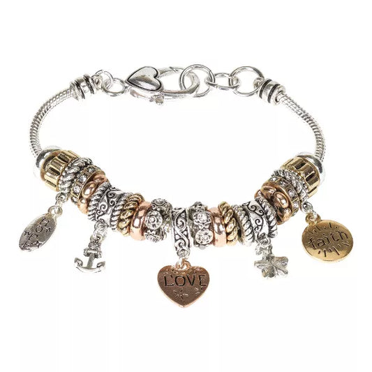 Bracelet-  Gold Hope Love Faith and Silver Accents, Silver Plated