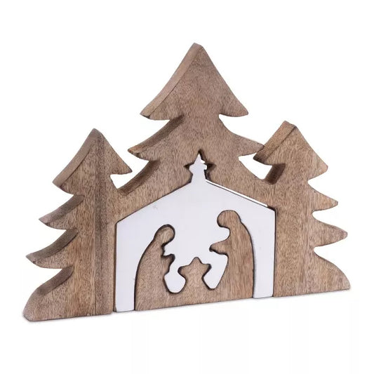 Trees w/Holy Family Puzzle 12"L x 9"H Wood