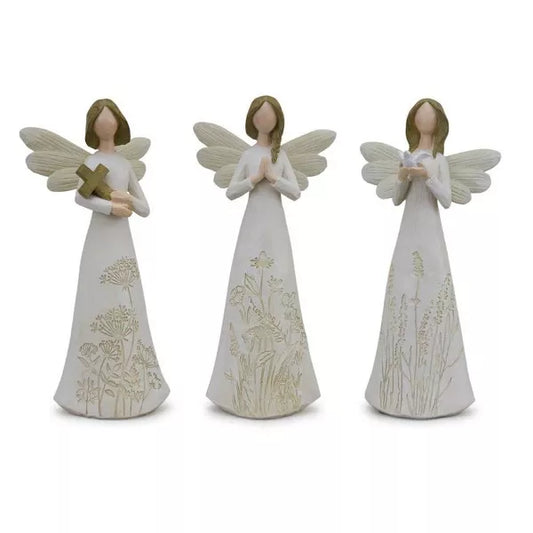 Beige Floral Etched Angel Figurine, Sold Separately