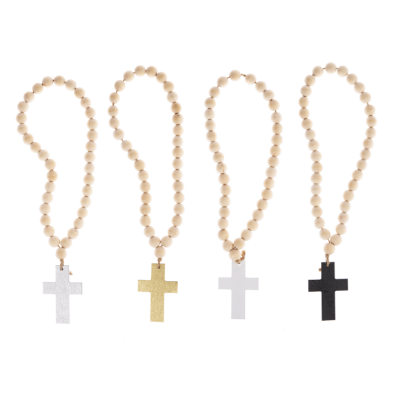 Wood Beaded Loop with Cross Charm
