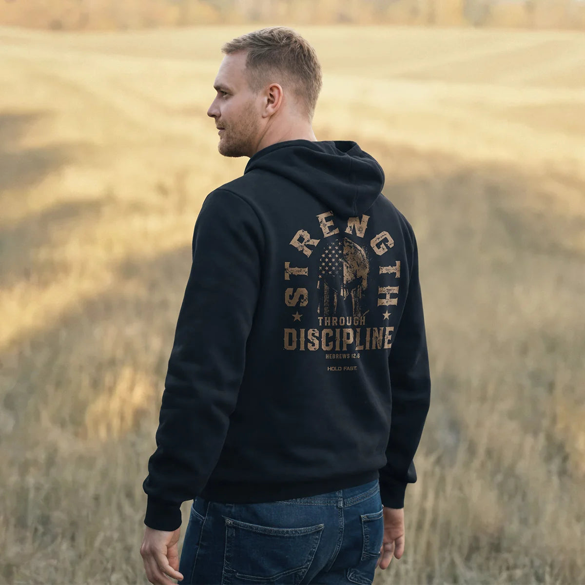 HOLD FAST Mens Hoodie Strength Through Discipline