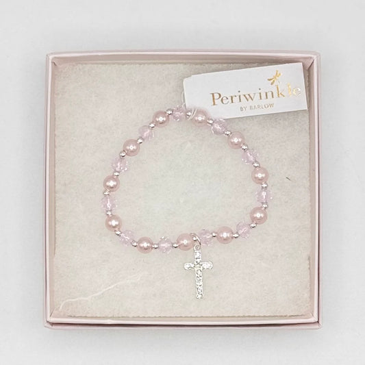 Bracelet-Little Love Pink Crystal Cross