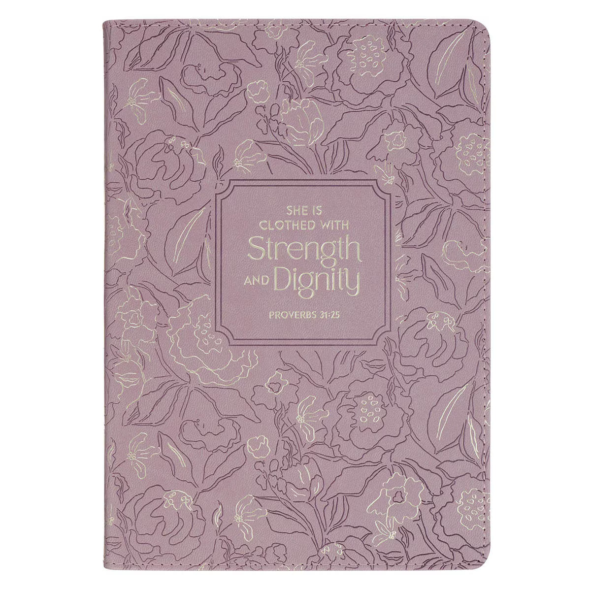 Strength and Dignity Dusty Purple Floral Faux Leather Classic Journal - Proverbs 31:25