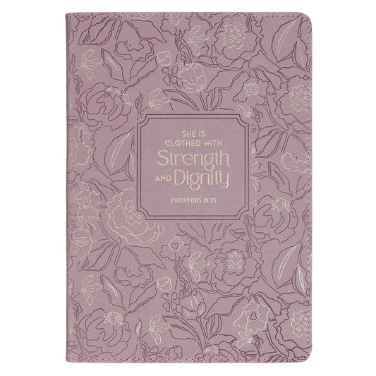 Strength and Dignity Dusty Purple Floral Faux Leather Classic Journal - Proverbs 31:25
