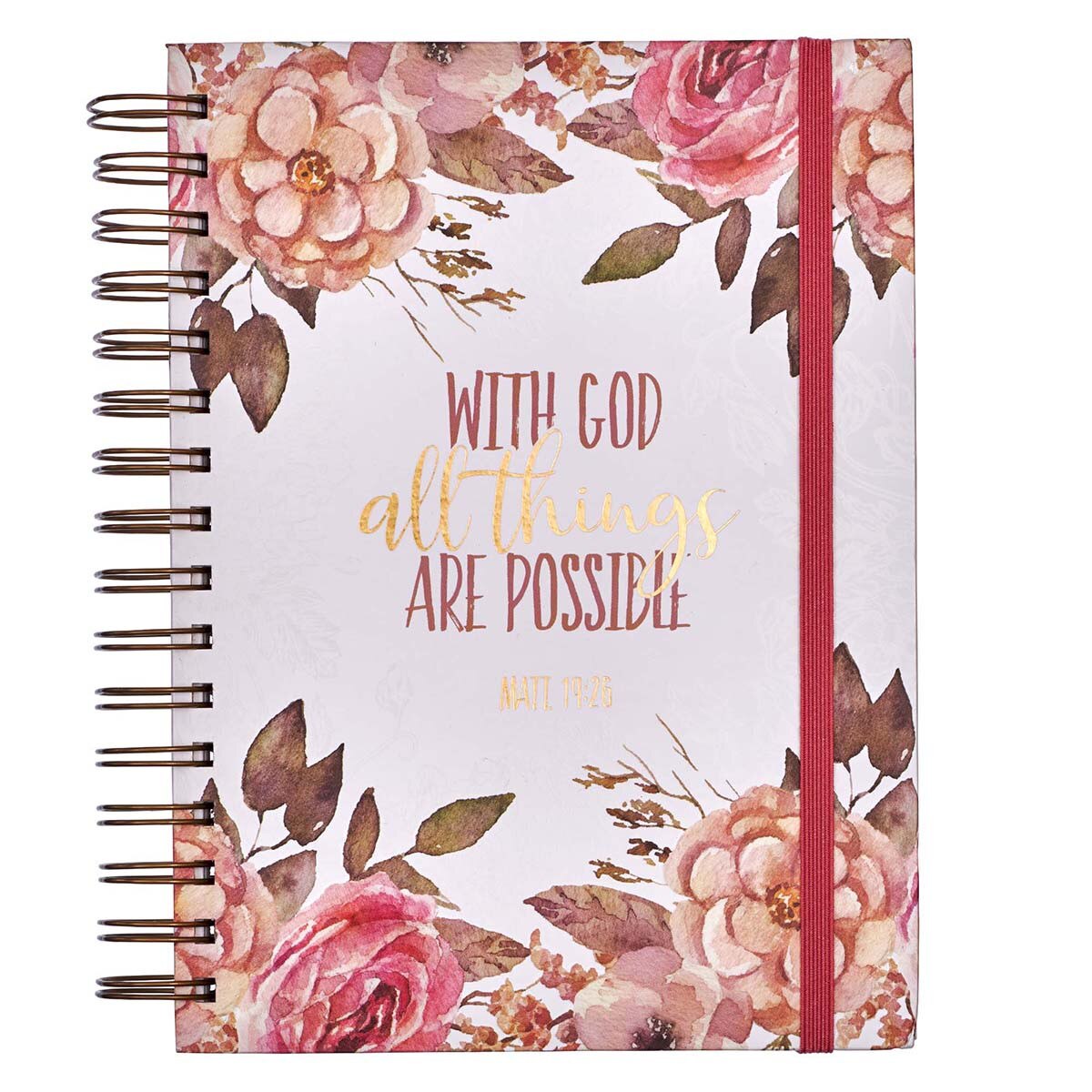 With God All Things are Possible Large Spiral Journal with Elastic Closure - Matthew 19:26
