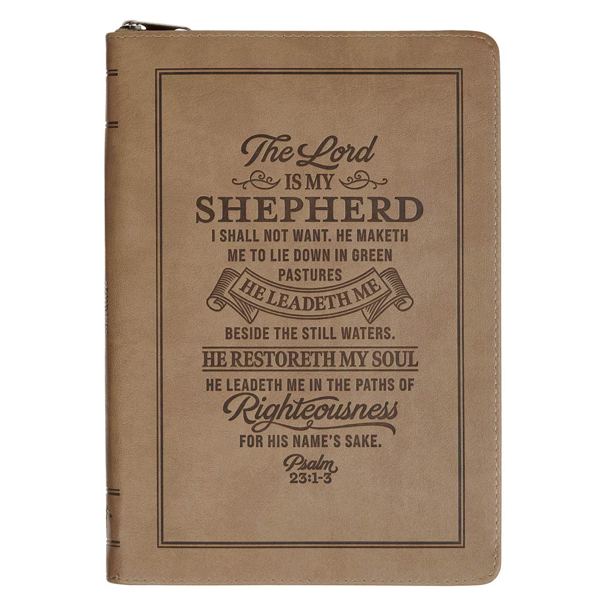 The Lord Is My Shepherd Tan Faux Leather Zippered Slimline Journal - Psalm 23:1-3