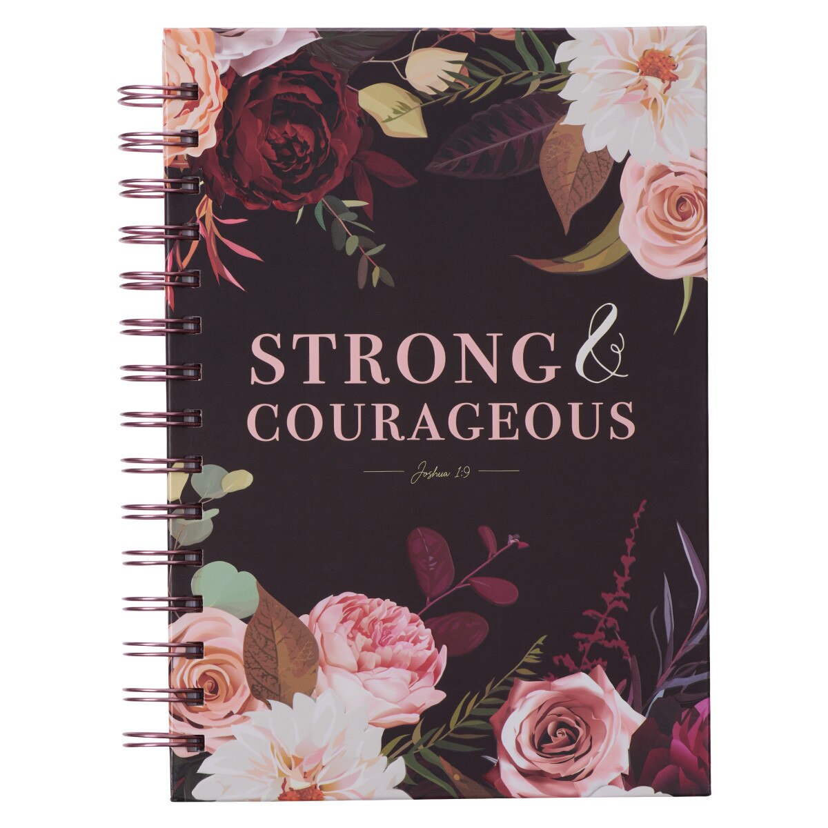 Journal Spiral-bound Black Floral Strong
& Courageous Josh. 1:9