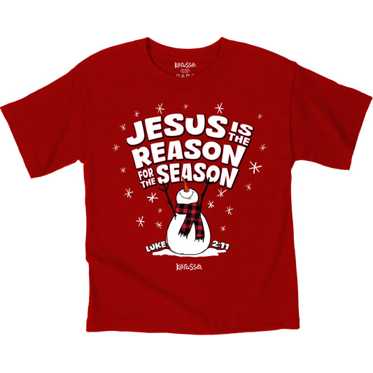 Kids Christmas T-Shirt - Jesus Is The Reason Snowman