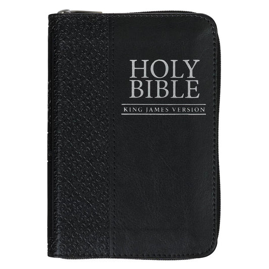 Black Faux Leather King James Version Pocket Bible with Zippered Closure