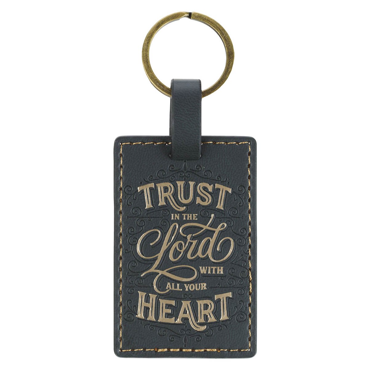 Trust in the Lord Charcoal Gray Faux Leather Keychain - Proverbs 3:5