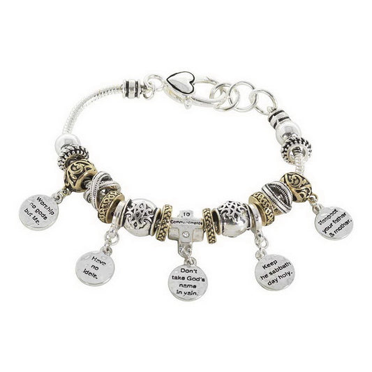 10 Commandments Beaded Charm Bracelet, Silver and Gold