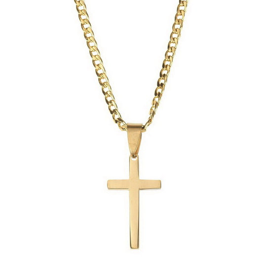 NK Stainless Steel GP Box Cross Necklace, 24" Chain