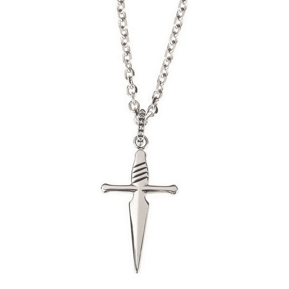 Sword Cross Stainless Steel Necklace, 24" Chain