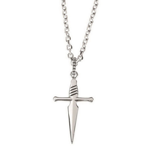 Sword Cross Stainless Steel Necklace, 24" Chain