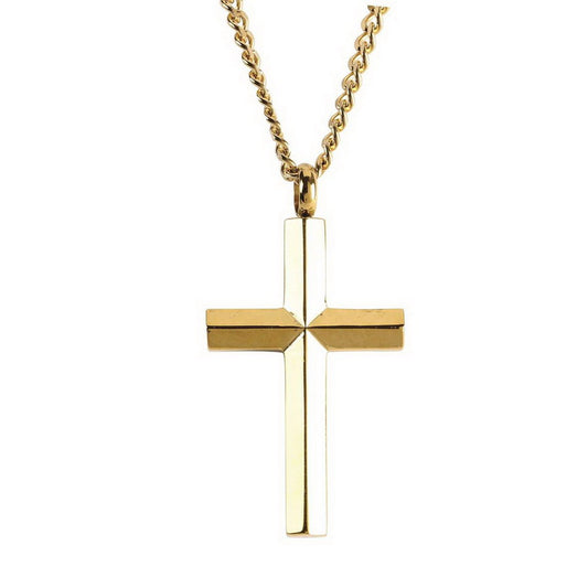 Bevel Cross Gold Plated Necklace, 24" Chain