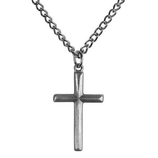 Bevel Cross Pewter Boy's Necklace, 18" Chain