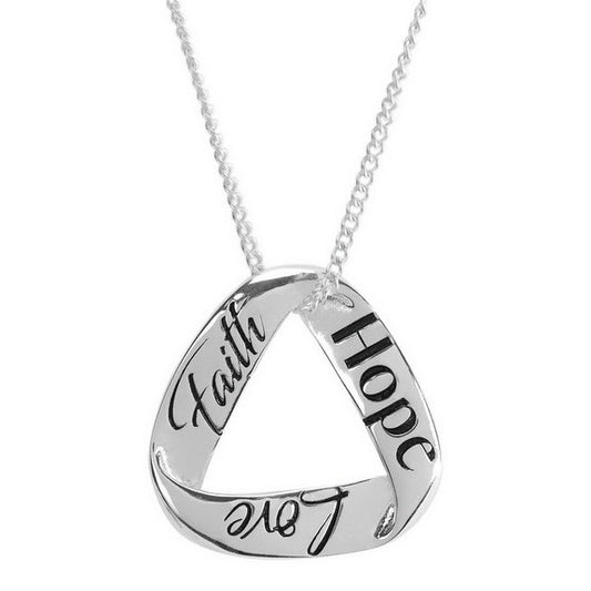 Mobius Faith, Hope, Love Triangle Silver Necklace, 18" Chain